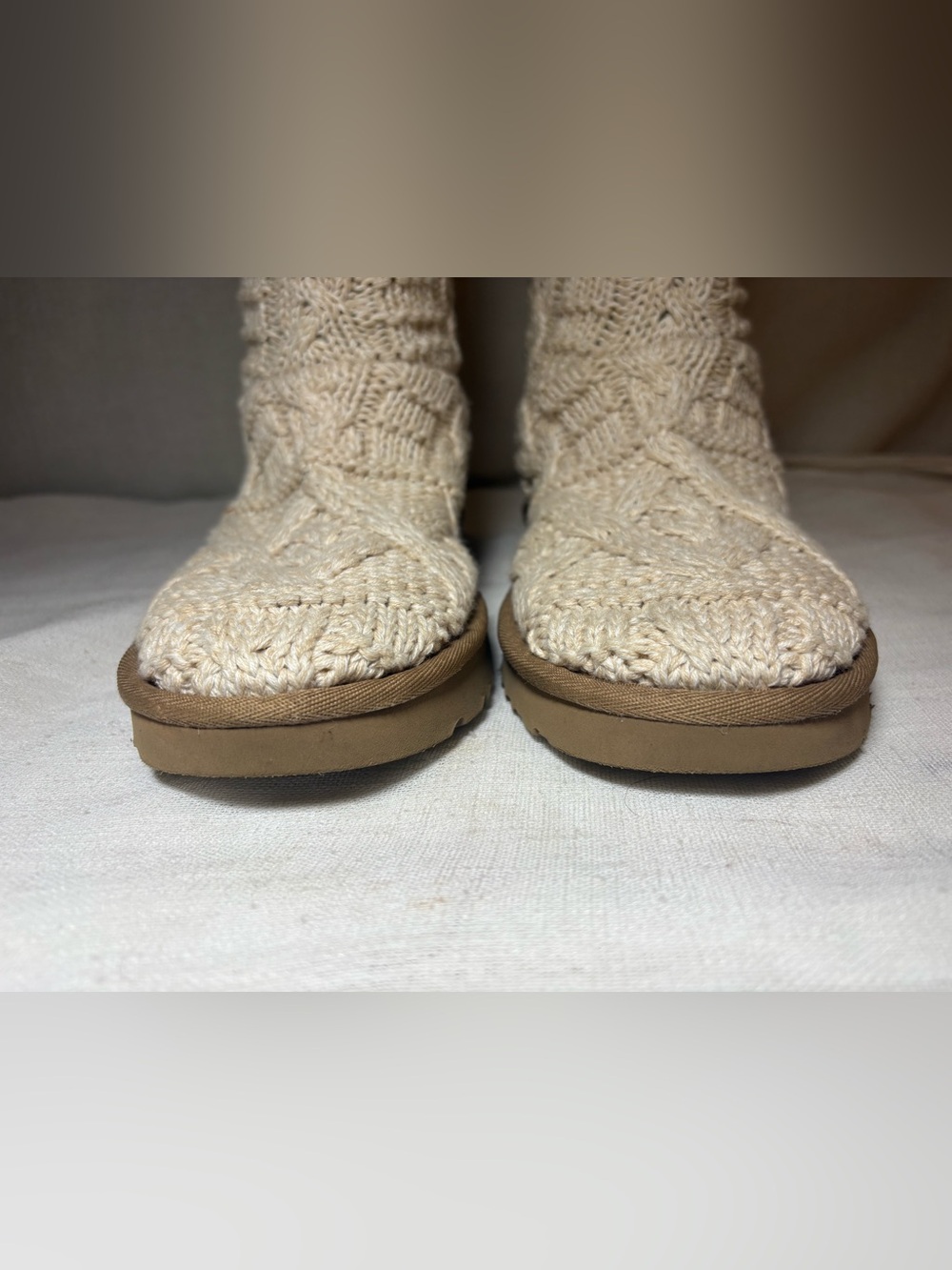 UGG Classic Cardy Knit Tall Boots Cream Cable Knit Cozy Cabincore Size 8 EUC - Picture 8 of 16